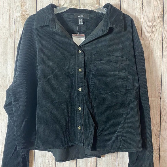 Forever21 Black 3X NWT Lightweight Button Front Corduroy Shirt NEW - Picture 2 of 13